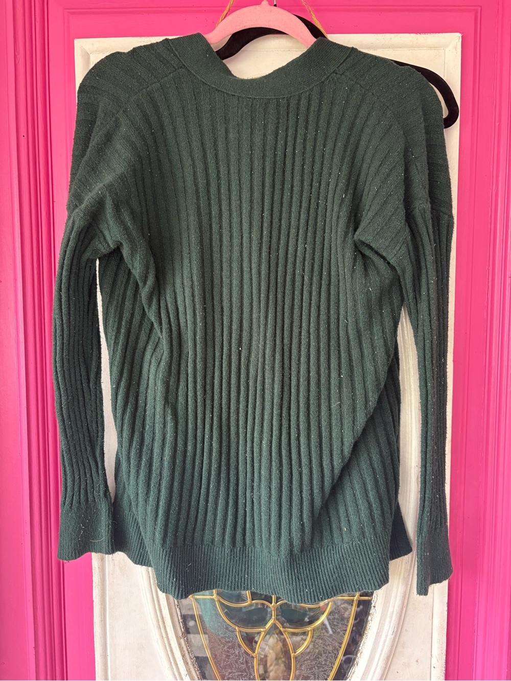LOFT Dark Green Ribbed Button-Front Cardigan - Picture 2 of 5